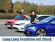 Testfahrten mit Golf GTI, Lamborghini und Co.: Lang Lang und "Strietzel" Stuck erstmals gemeinsam in rasanter Mission unterwegs! (©Foto: VW)